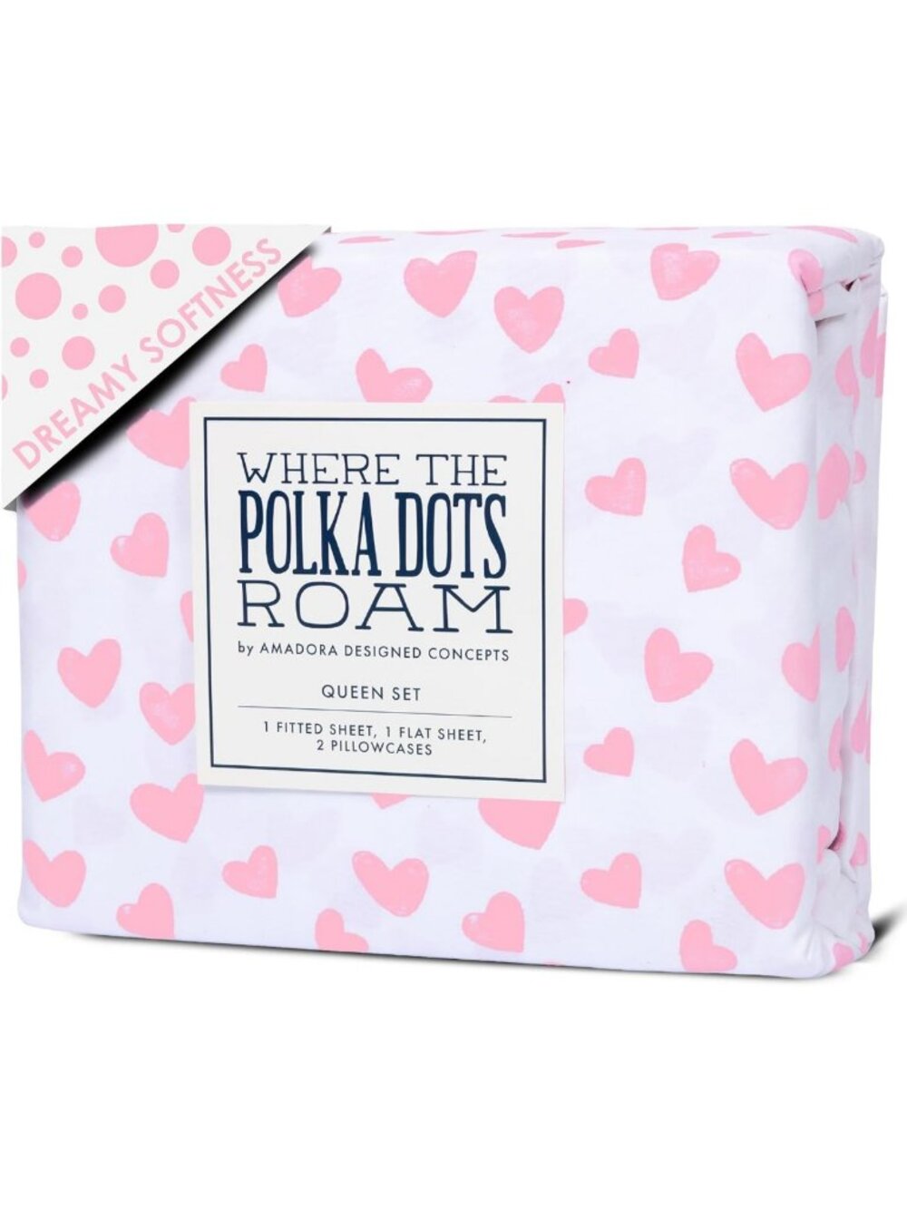 Cute Pink Heart Full Bedding Set - Soft 4-Piece Sheets with Fitted & Pillowcases